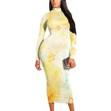 1 Custom Casual Digital Printing High Neck Mid Dresses