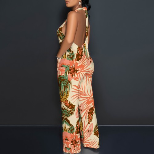 1 Custom Casual Digital Printing Halter Backless One Piece Jumpsuits