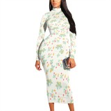 1 Custom Casual Digital Printing High Neck Mid Dresses