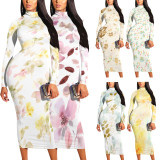 1 Custom Casual Digital Printing High Neck Mid Dresses