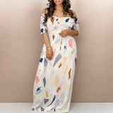 1 Custom Casual Digital Printing Off Shoulder V Neck Plus Size Maxi Dresses