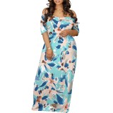 1 Custom Casual Digital Printing Off Shoulder V Neck Plus Size Maxi Dresses