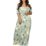 1 Custom Casual Digital Printing Off Shoulder V Neck Plus Size Maxi Dresses
