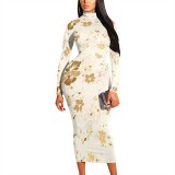 1 Custom Casual Digital Printing High Neck Mid Dresses