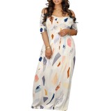 1 Custom Casual Digital Printing Off Shoulder V Neck Plus Size Maxi Dresses