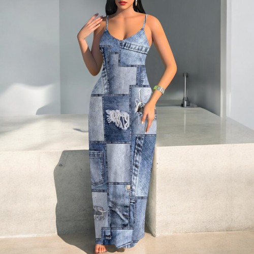 1 Custom Casual Digital Printing Straps Maxi Dress