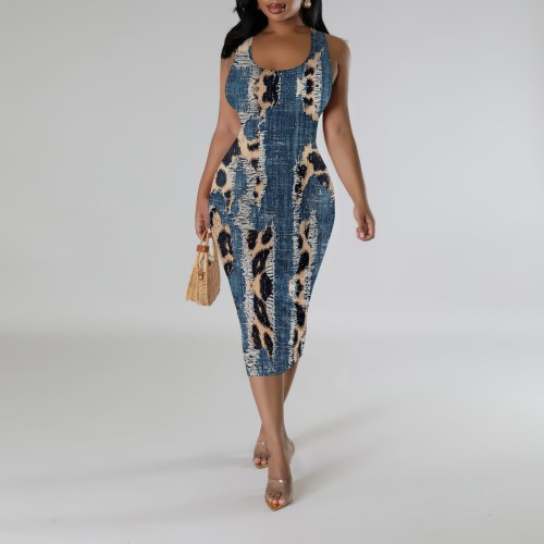 1 Custom Casual Digital Printing Sleeveless Mid Dress