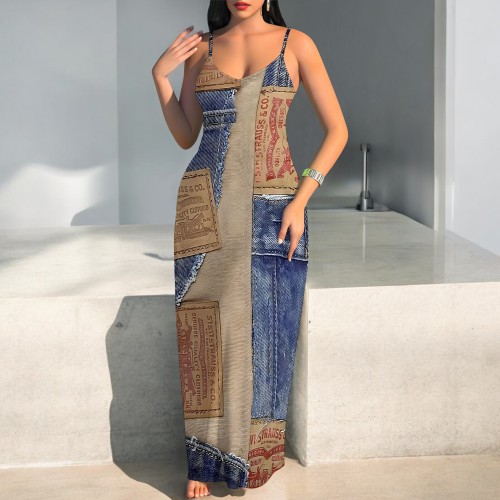 1 Custom Casual Digital Printing Straps Maxi Dress