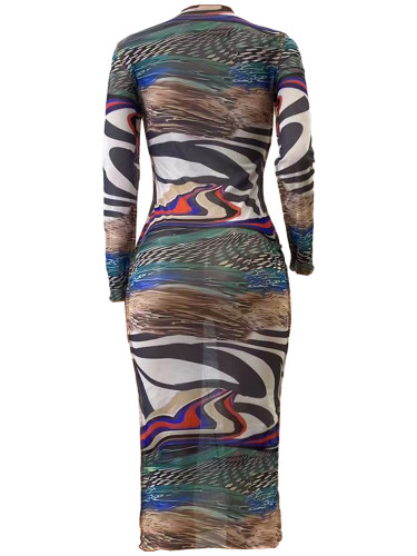 Sexy Printed Painted Slim Bodycon Mid Dresses