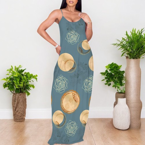 1 Custom Casual Digital Printing Straps V Neck Maxi Dress