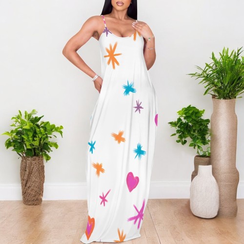 1 Custom Casual Digital Printing Straps V Neck Maxi Dress