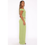 Elastic Bubble One-shoulder Oblique Collar Pleated Wide-leg Pants Suit