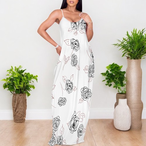1 Custom Casual Digital Printing Straps V Neck Maxi Dress