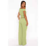 Elastic Bubble One-shoulder Oblique Collar Pleated Wide-leg Pants Suit