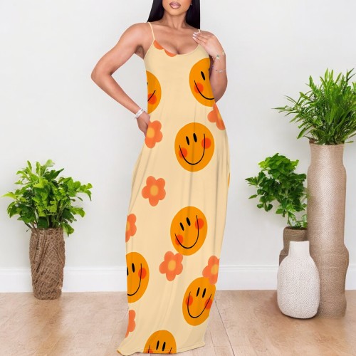 1 Custom Casual Digital Printing Straps V Neck Maxi Dress