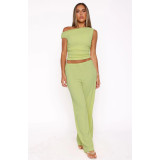 Elastic Bubble One-shoulder Oblique Collar Pleated Wide-leg Pants Suit