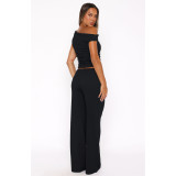 Elastic Bubble One-shoulder Oblique Collar Pleated Wide-leg Pants Suit