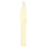 Elastic Bubble One-shoulder Oblique Collar Pleated Wide-leg Pants Suit