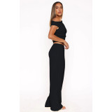 Elastic Bubble One-shoulder Oblique Collar Pleated Wide-leg Pants Suit