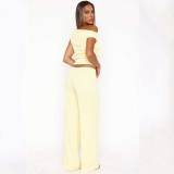 Elastic Bubble One-shoulder Oblique Collar Pleated Wide-leg Pants Suit