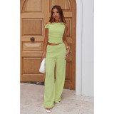 Elastic Bubble One-shoulder Oblique Collar Pleated Wide-leg Pants Suit