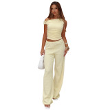Elastic Bubble One-shoulder Oblique Collar Pleated Wide-leg Pants Suit