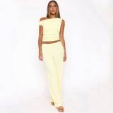 Elastic Bubble One-shoulder Oblique Collar Pleated Wide-leg Pants Suit