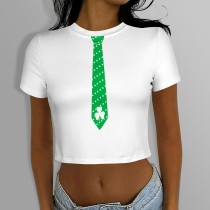 1 Custom Casual Digital Printing O Neck Short Sleeve Crop Top