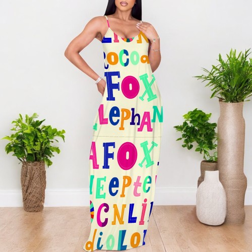 1 Custom Casual Digital Printing Straps V Neck Maxi Dress