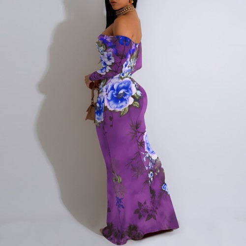 1 Custom Casual Digital Printing Off Shoulder Evening Dresses