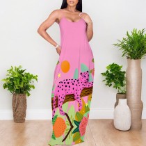 1 Custom Casual Digital Printing Straps V Neck Maxi Dress
