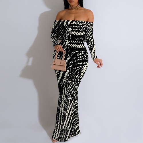 1 Custom Casual Digital Printing Off Shoulder Evening Dresses