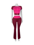 Women Tracksuit Two Piece Outfits Zipper Cropped Top Leggings 2 Piece Sets