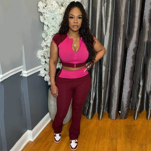 Women Tracksuit Two Piece Outfits Zipper Cropped Top Leggings 2 Piece Sets