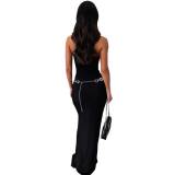 Solid Color Strapless Top and Long Skirts