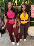 Women Tracksuit Two Piece Outfits Zipper Cropped Top Leggings 2 Piece Sets