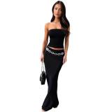 Solid Color Strapless Top and Long Skirts