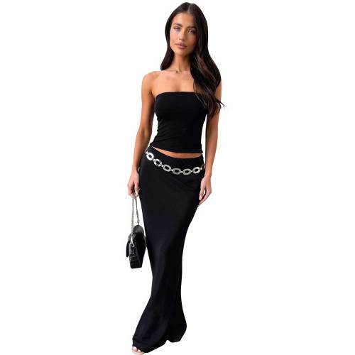 Solid Color Strapless Top and Long Skirts