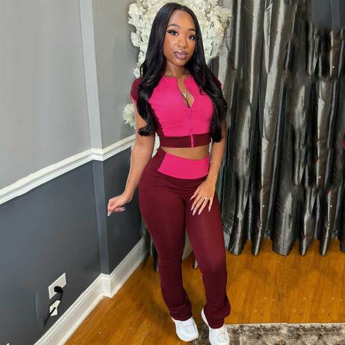 Women Tracksuit Two Piece Outfits Zipper Cropped Top Leggings 2 Piece Sets