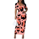 1 Custom Casual Digital Printing Short Sleeve Long Dresses
