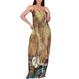 1 Custom Casual Digital Printing Straps Long Dress with Pocket
