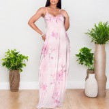 1 Custom Casual Digital Printing Straps Long Dress with Pocket