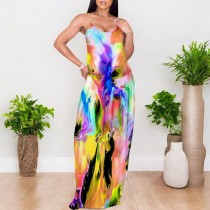 1 Custom Casual Digital Printing Straps Long Dress with Pocket