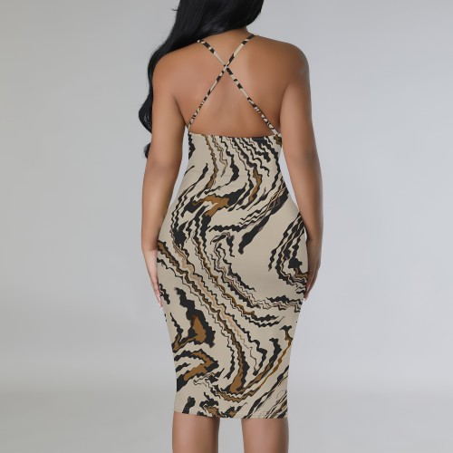 1 Custom Casual Digital Printing Straps Midi Dresses