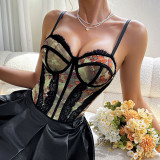 Underwire Vest Top Waisted Bandeau Straps Diamond Camisole