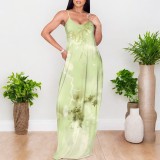 1 Custom Casual Digital Printing Straps Long Dress with Pocket
