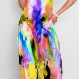1 Custom Casual Digital Printing Straps Long Dress with Pocket