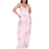 1 Custom Casual Digital Printing Straps Long Dress with Pocket
