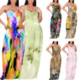 1 Custom Casual Digital Printing Straps Long Dress with Pocket