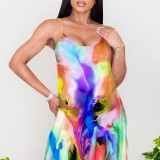 1 Custom Casual Digital Printing Straps Long Dress with Pocket